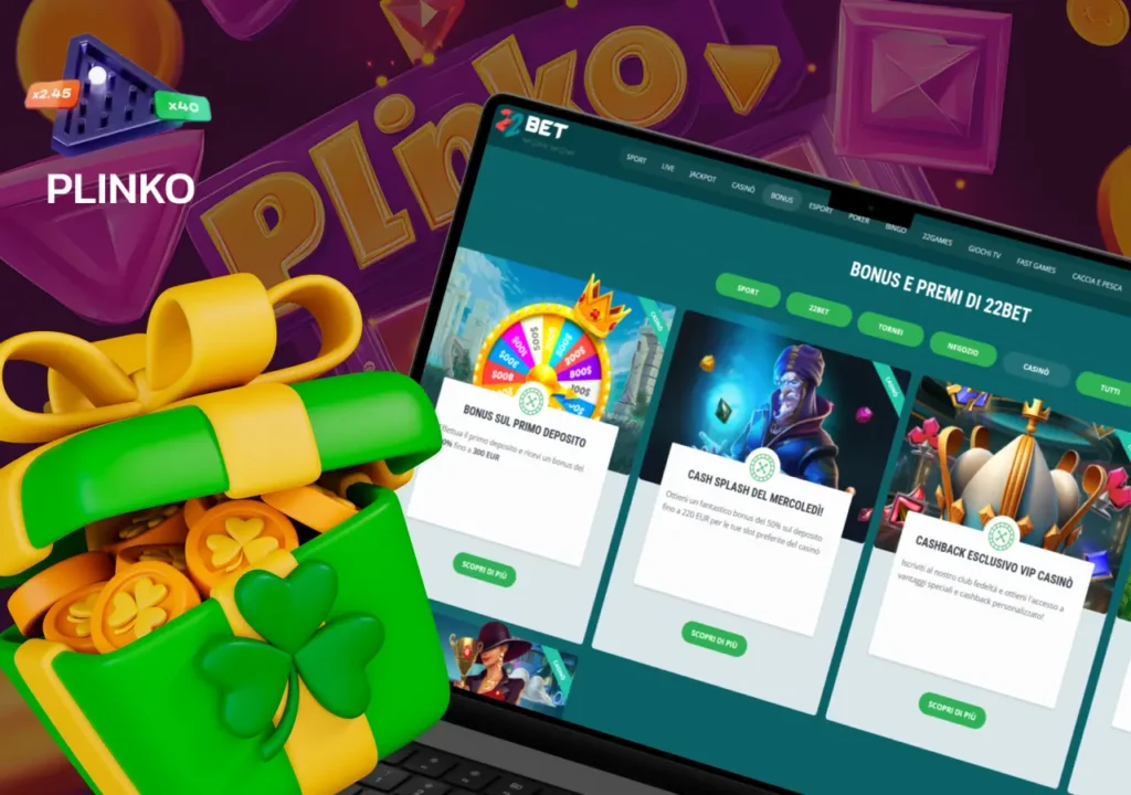 Bonus disponibili per i giocatori di Plinko su 22Bet, incluse le offerte di benvenuto.