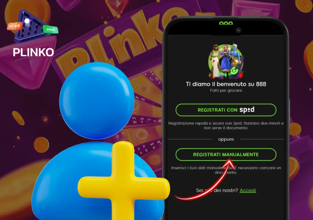 Come creare un account su 888 per giocare a Plinko dall'Italia.
