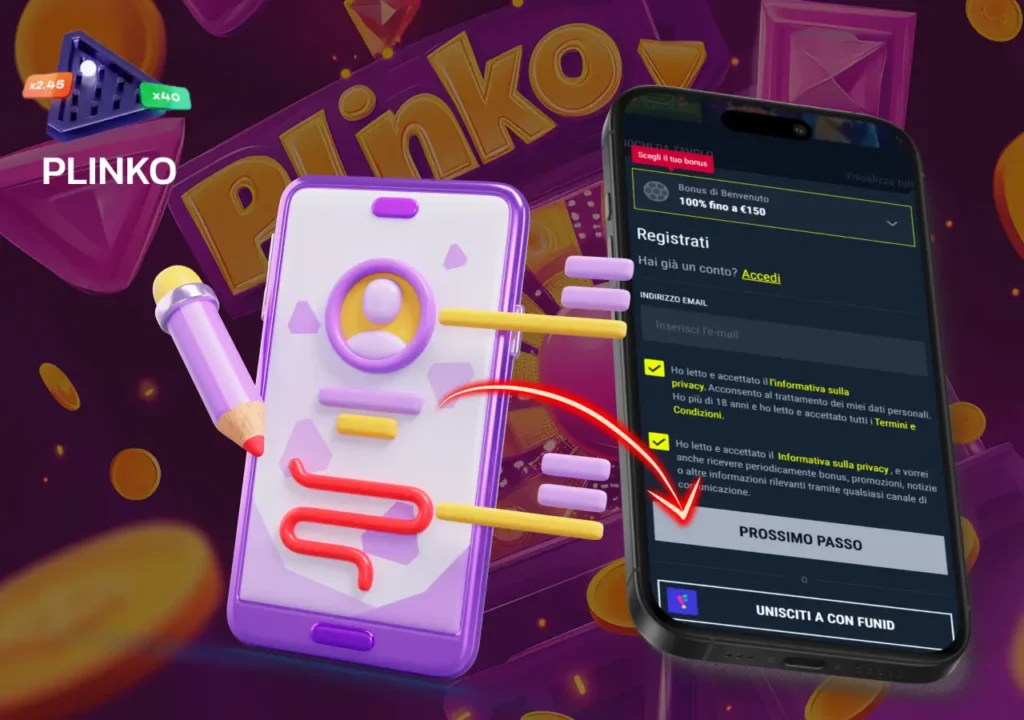 Procedura di registrazione su Rabona per accedere al gioco Plinko e ai bonus.