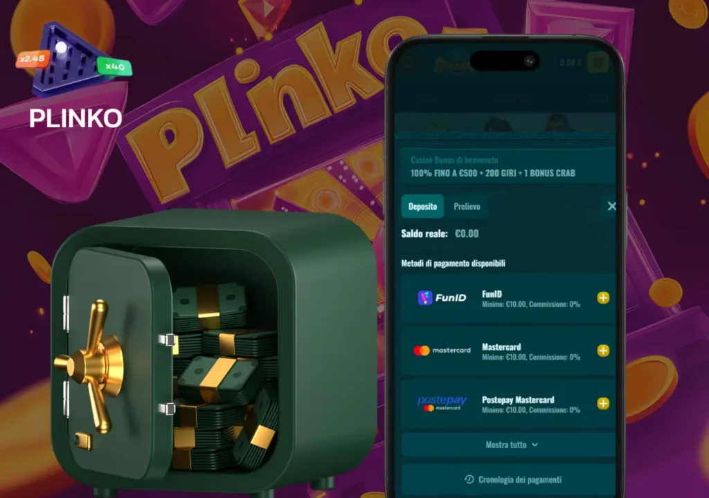 Scopri tutte le opzioni per depositare su Spinanga e giocare a Plinko.