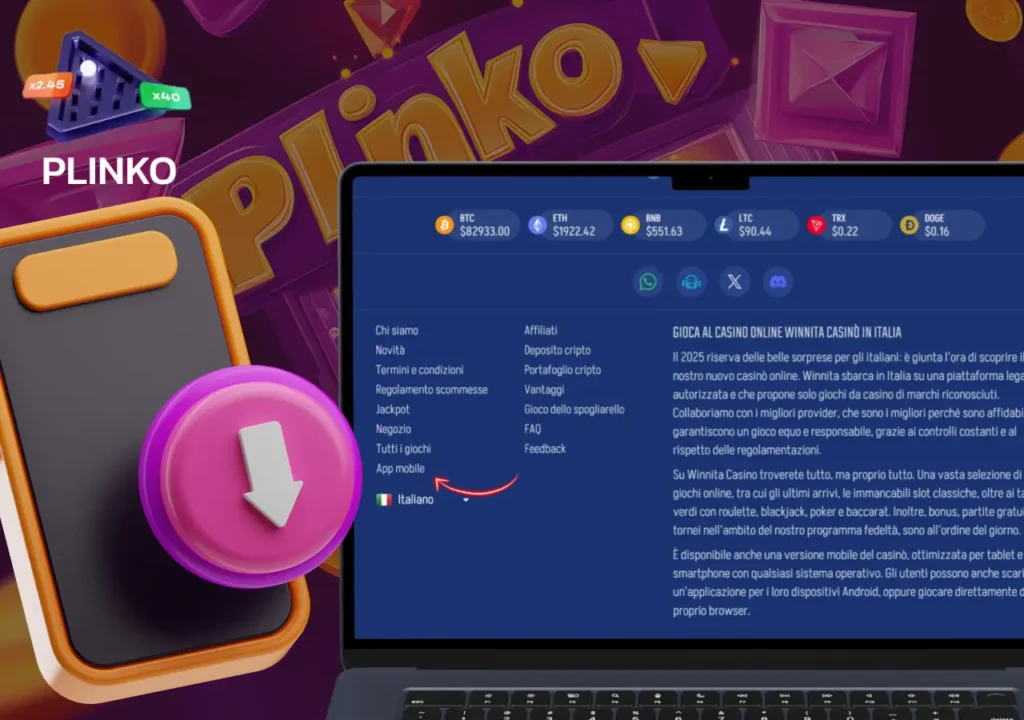 Gioca a Plinko con l'app mobile di Winnita direttamente dal tuo smartphone.