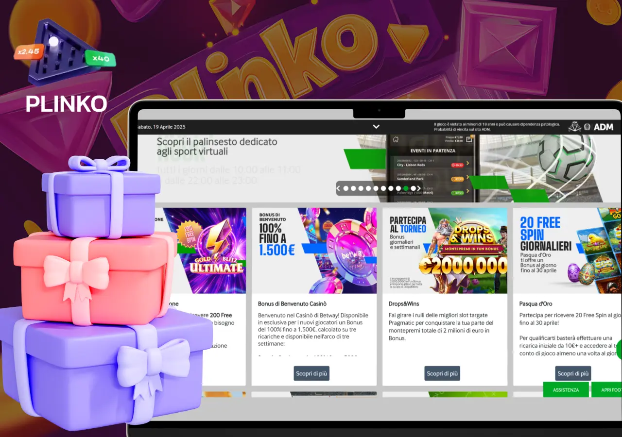 Su Betway sono disponibili offerte bonus quando si attiva il gioco Plinko.