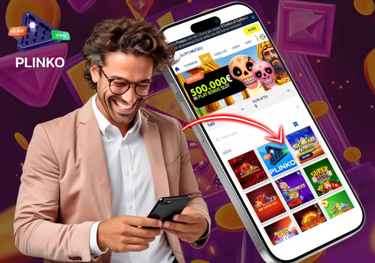 Su Lottomatica, Plinko si avvia tramite il menu principale del casinò.