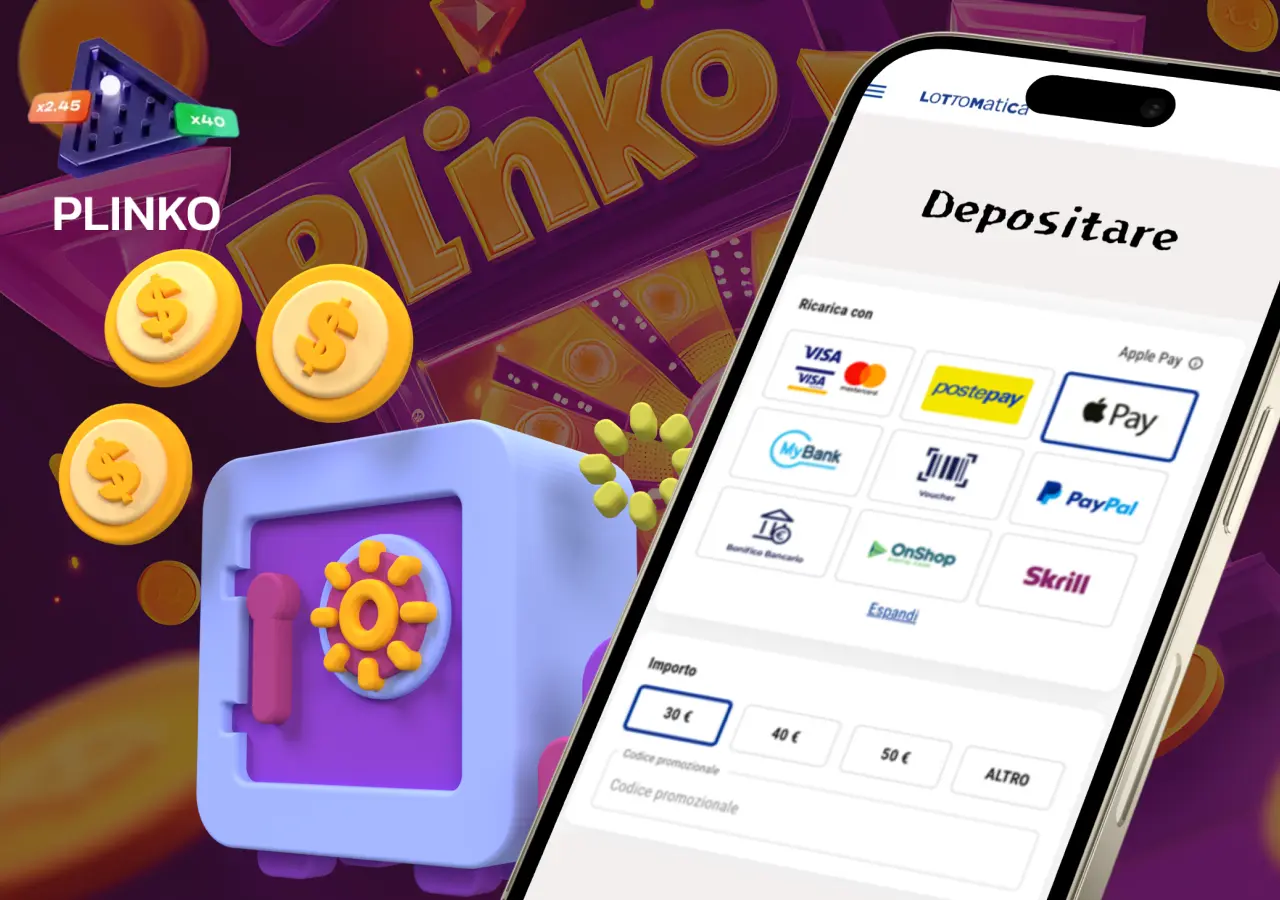 Su Lottomatica, il deposito consente di accedere alla versione completa di Plinko.