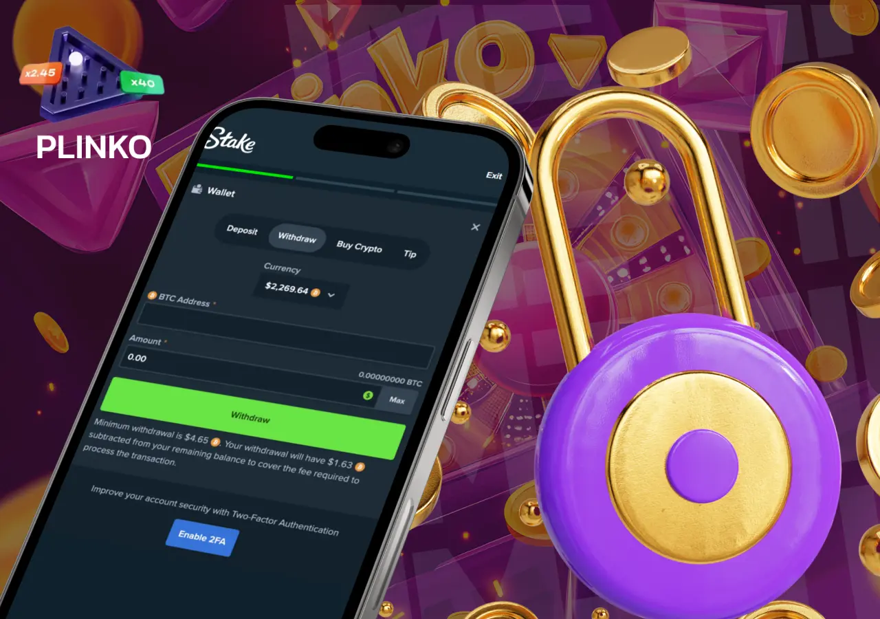 Stake consente il prelievo delle vincite da Plinko con tempi minimi di attesa.