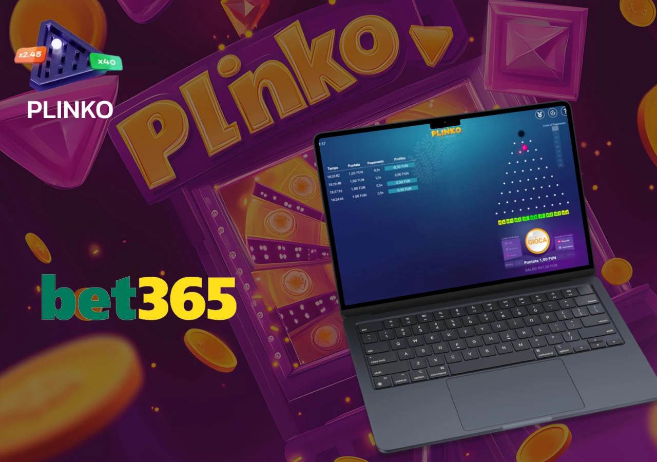 Scopri il gioco Plinko su Bet365: gioca con puntate variabili e guarda i risultati cadere nella piramide di luci.